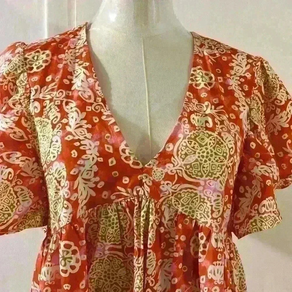 Maeve by Anthropologie 100% Cotton Printed Flutter Sleeve Babydoll Dress Size XS - Picture 11 of 13